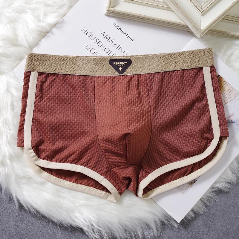 

Летнее тонкое мужское нижнее белье из ледяного шелка, клетчатая текстура, простой однотонный цвет, мужские спортивные домашние плоские трусы 2XL красный