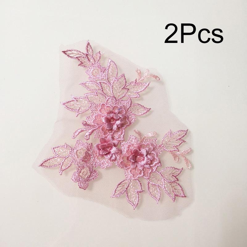 2Pcs Flower Embroidered Trim Lace Applique Fabric Craft Sewing Motif Dress Decoration Wedding Bridal DIY Patches Hollowed Out