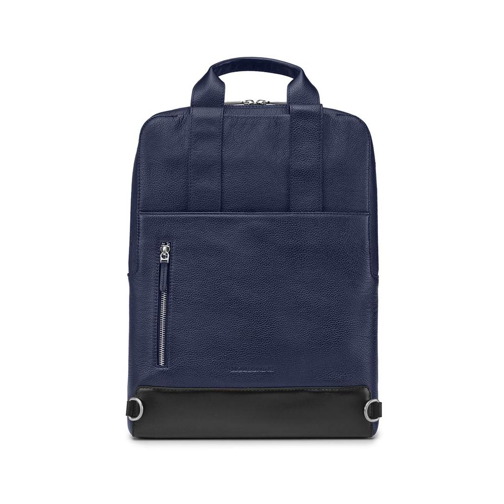 Moleskine Classic Leather Business Backpack with 15-inch Laptop Storage, Vertical Design, Sapphire Blue