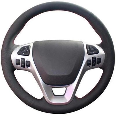 Hand-Sewing Black Leather Car Steering Wheel Cover, for Ford Explorer 2011-2016 Taurus 2012-2015 Edge 2011-2014
