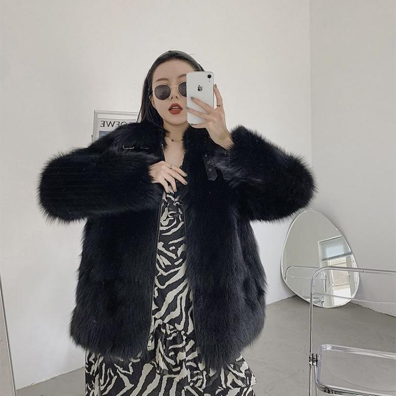 

Зимнее пальто из искусственного лисьего меха средней длины и длинное, золотистое, в стиле локомотива, шерстяное пальто 2XL 125-70 kg