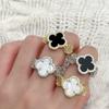 2PCS New Micro Inlaid Zircon Clover Bracelet Ring Set with Adjustable High Color Preserving Copper Plating 18k Real Gold Fashion