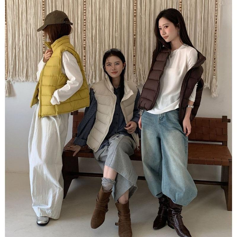 Women's Lightweight Down Vest – Stand Collar Quilted Sleeveless Jacket with Drawstring Hem