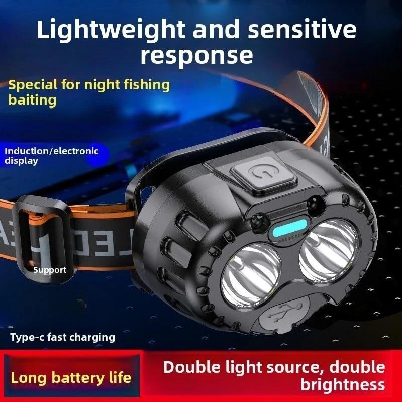 Motion Sensor LED Headlamp RechargeableUltra Bright Long Battery Life USBOutdoor Fishing Camping Running Head Mounted Flashlight