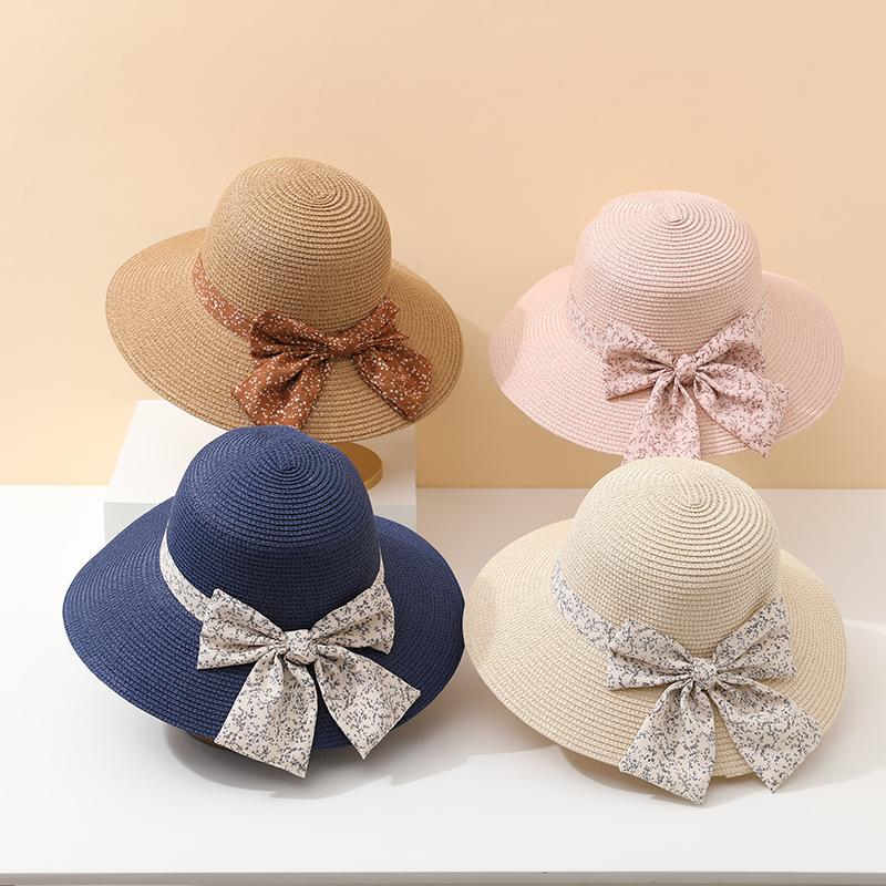 Zealous Sole Women's Pink Summer Panama Straw Hat With Butterfly Ribbon Dome Sun Protection Cap For Beach Travel Sunscreen Accessory