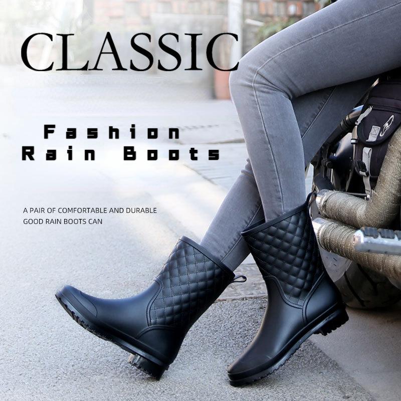 2025 New Women Rain Boots Fashion Non-Slip Women Boots Plaid Casual Rubber Shoes Comfor Wear-resistant Women's Waterproof Shoes