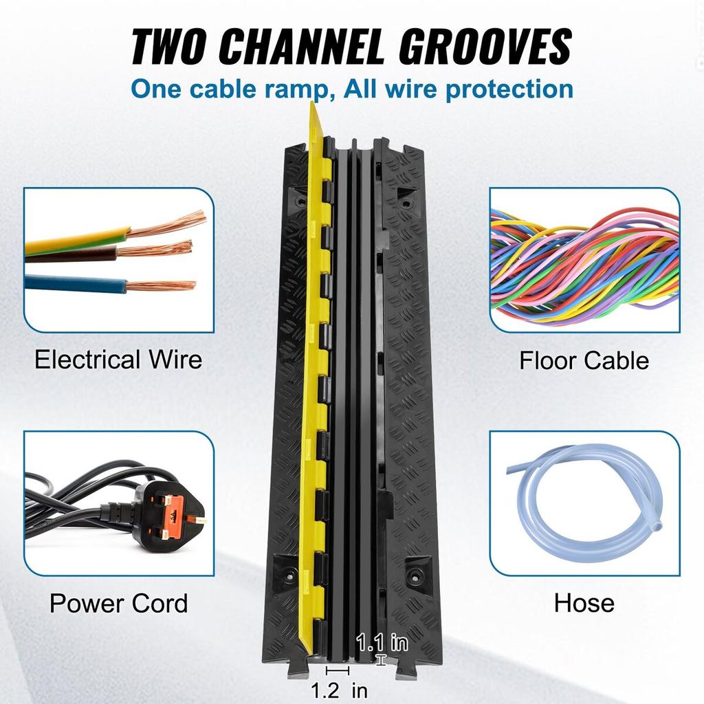 5 PCs Cable Protector Ramp, 2 Channel, 22000 Lbs/axle Capacity Heavy Duty TPU Wire Cover Ramp Hose Protector Ramp Driveway, Traffic Speed Bump with