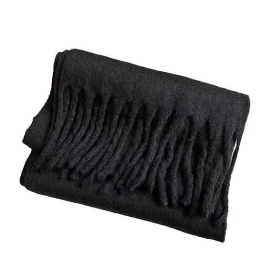 Women Winter Scarf Solid Color Thickened Warm Shawl Scarf with Tassel Design Cold Weather Fashion Accessories