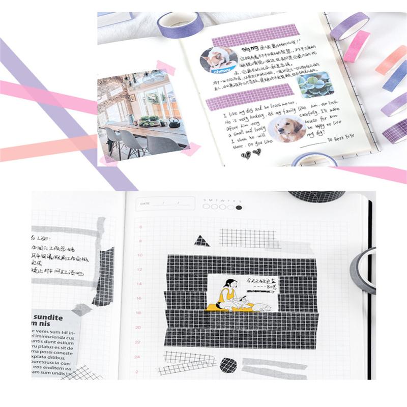 Ensemble de 8 Rouleaux de Ruban Coloré Rétro Grille Couleur Unie Multi-usage Bricolage Arts Artisanat Décoration Pour Journal