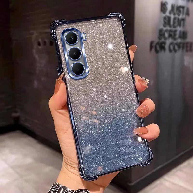 Luksusowe etui z błyszczącym platingiem i przezroczyste dla INFINIX HOT 70 60 50 40 Pro Plus 60I 50I 40I 4G 5G Czterokątna osłona ochronna odporna na wstrząsy