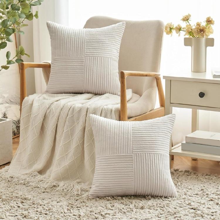 Corduroy Throw Pillowcase Soft Striped Removable Throw Pillow Cover for Easy Care Living Space