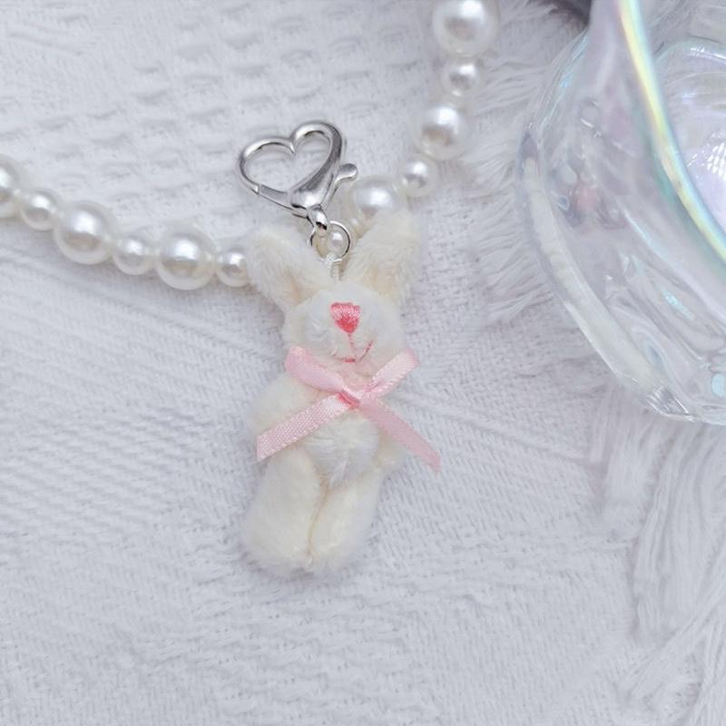 Key Holder for Students Heart Rabbit Keyring Phone Lanyard Mobile Phone Strap