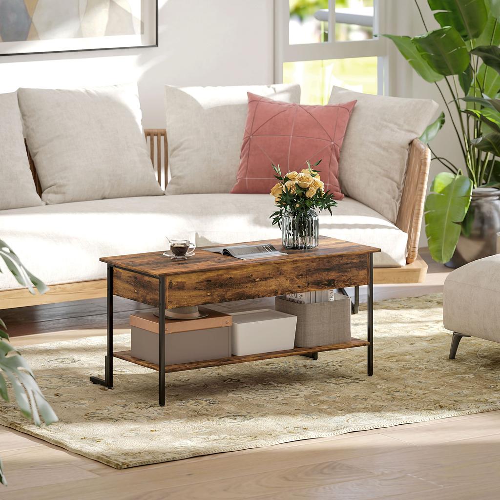 Lift Top Coffee Table With Storage Rustic Brown