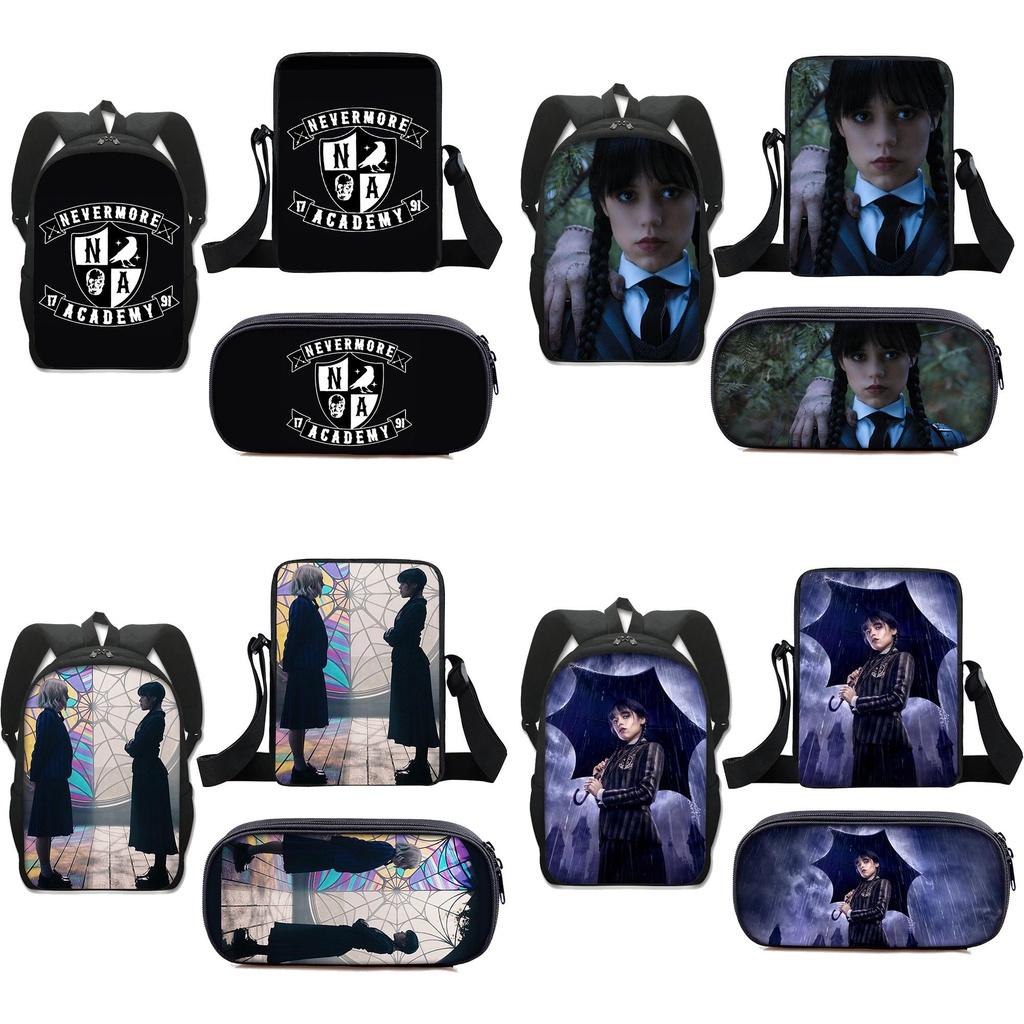 Set de 3 piezas Miércoles La Familia Addams Mochila+bolso de hombro+estuche para lápices Regalo para niños