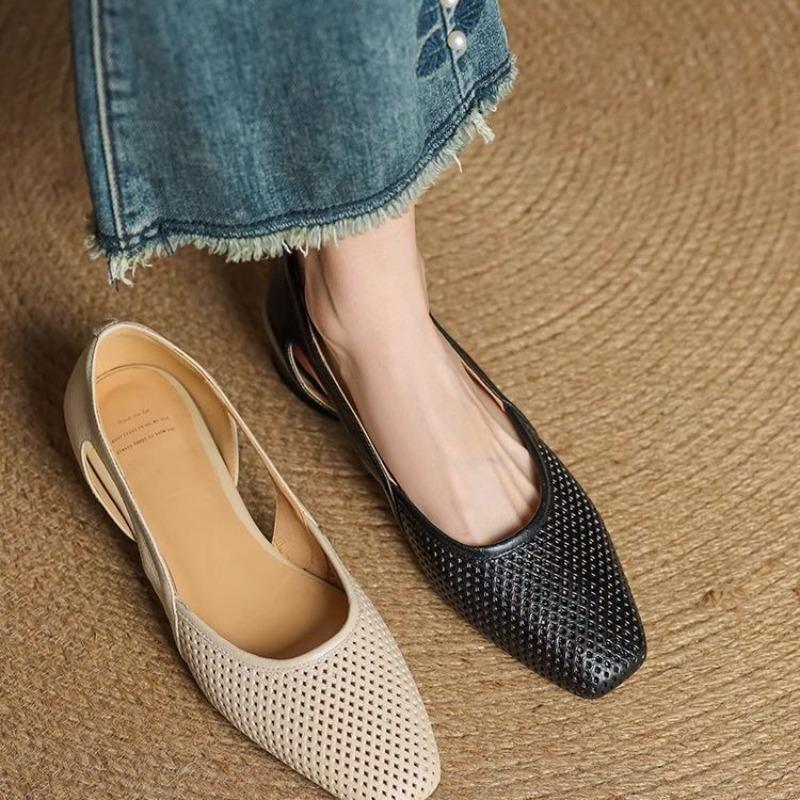 French Elegant Breathable Chunky Heel Clogs Shallow Commuter Shoes 2025 Spring and Summer New Style Slip-on Mom Shoes