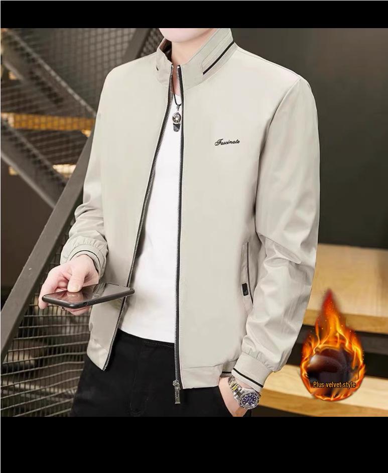 Men's Slim Fit Korean Style Jacket with Fleece Lining, Stand Collar, Versatile Casual Trend.