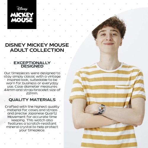 Disney W001868 Mickey Mouse Stříbrné hodinky s černým řemínkem pro muže