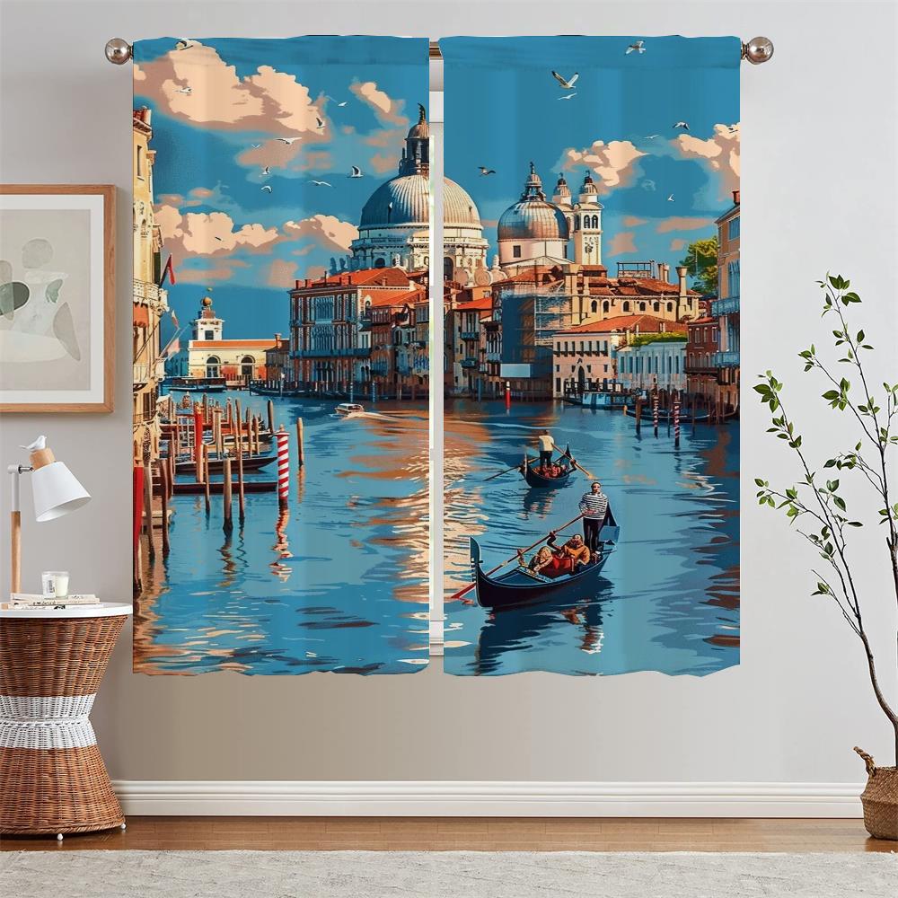 Venedig mit blauem Himmel und weißen Wolken Chiffon-Raffhalter Fensterblenden Küchenvorhänge Verdunklungsvorhänge für Zimmer Jalousie