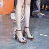 Spring and summer new square head thick-soled bow inlaid with brick buckle with stiletto high heels sandals