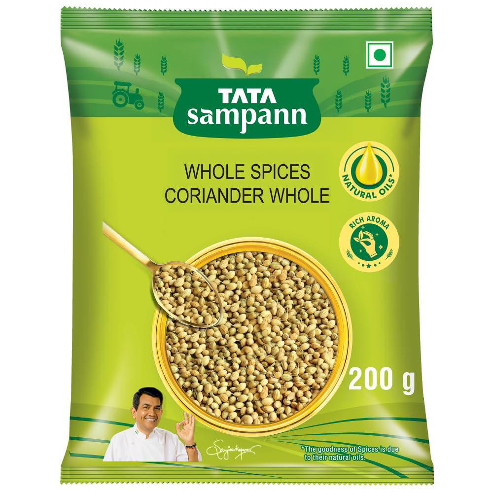

Tata Sampann Coriander Whole Dhaniya 200g Pack of 1 Rich Aroma Natural Whole Spices for Cooking