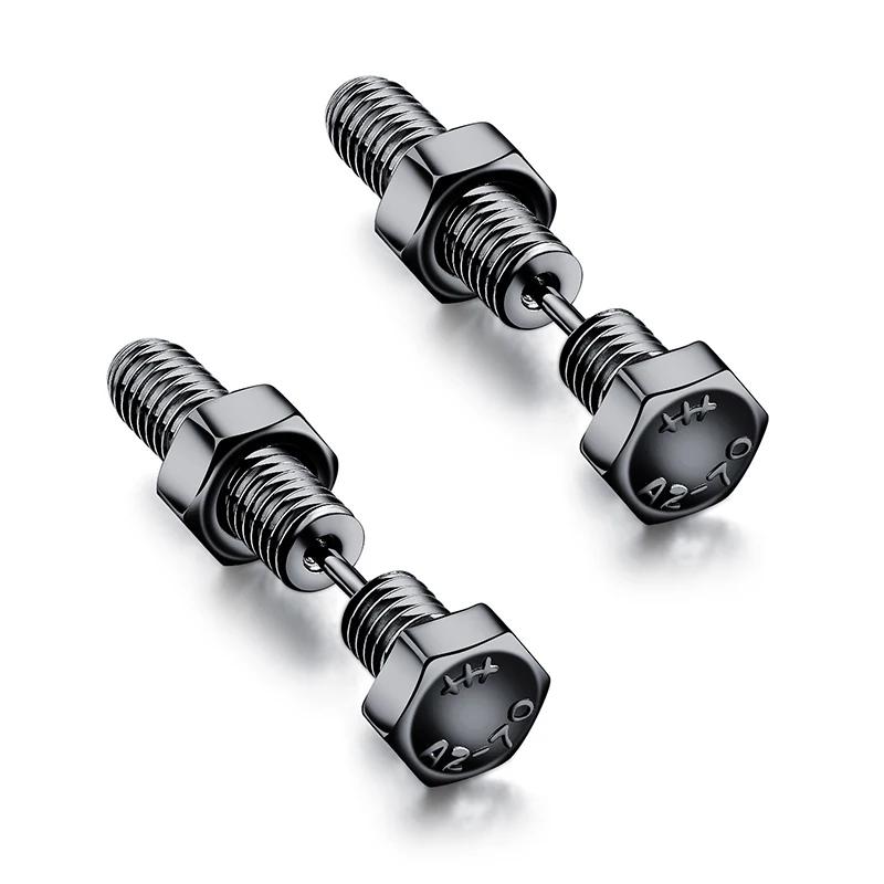 

2pc New Gothic Unisex Punk Rock Stainless Steel Nail Screw Piercing Stud Earrings Novelty Piercing Zircon Rock Piercing Zircon чорний
