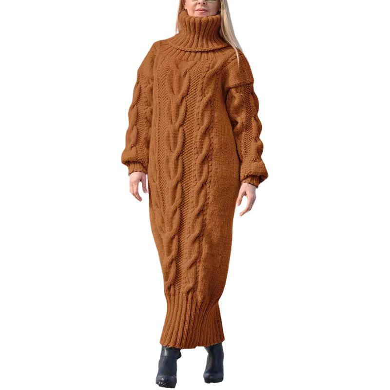 2023 Women's Autumn/Winter Long Loose Knit Sweater with Collar - Solid Color, Casual Style