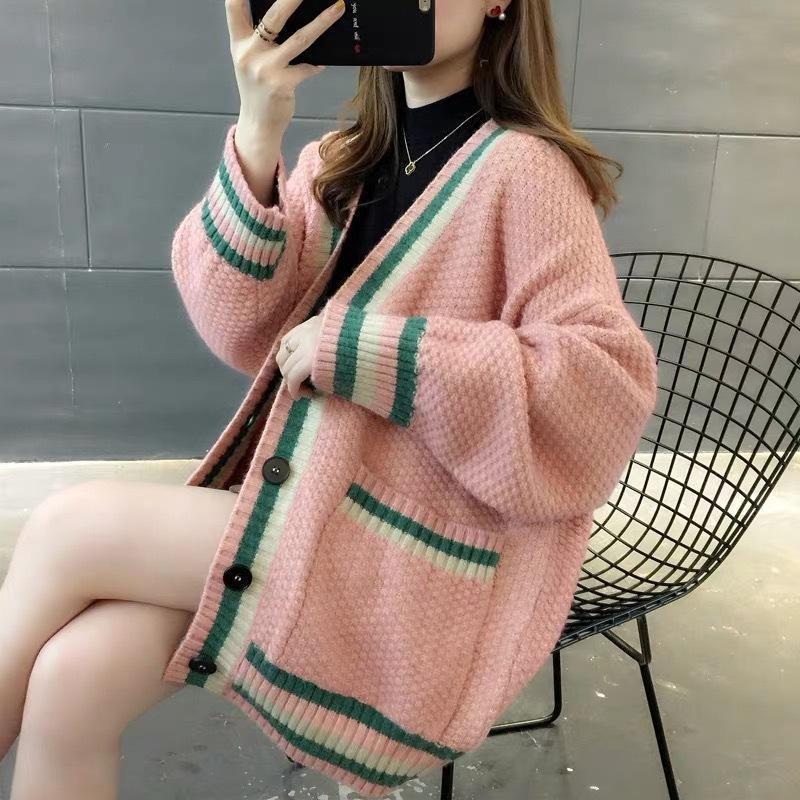 Women's Medium Length Sweater Cardigan Sweater Women's Knitted Sweater V-neck Long Sleeved Top