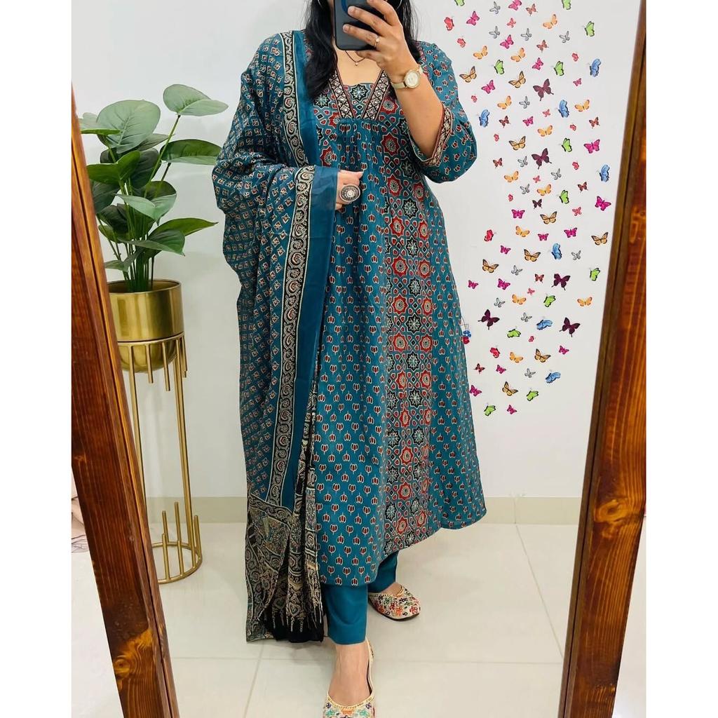 Women Bollywood A-line Kurta Pant Dupatta Set Party Wear Top Tunic Kurti Dress SC-2207a