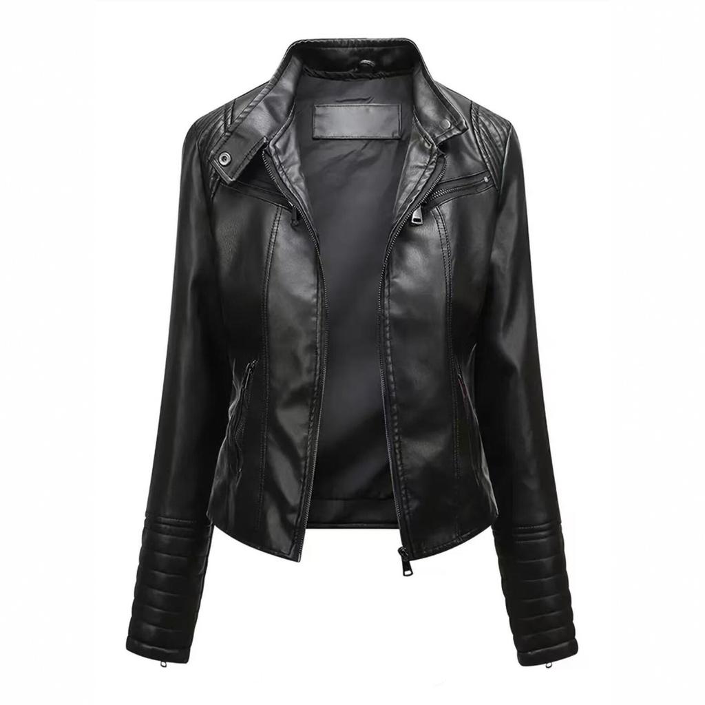 Cross-border European and American style slim-fit short PU leather jacket women's locomotive jacket stand-up collar zipper fashion versatile spring a