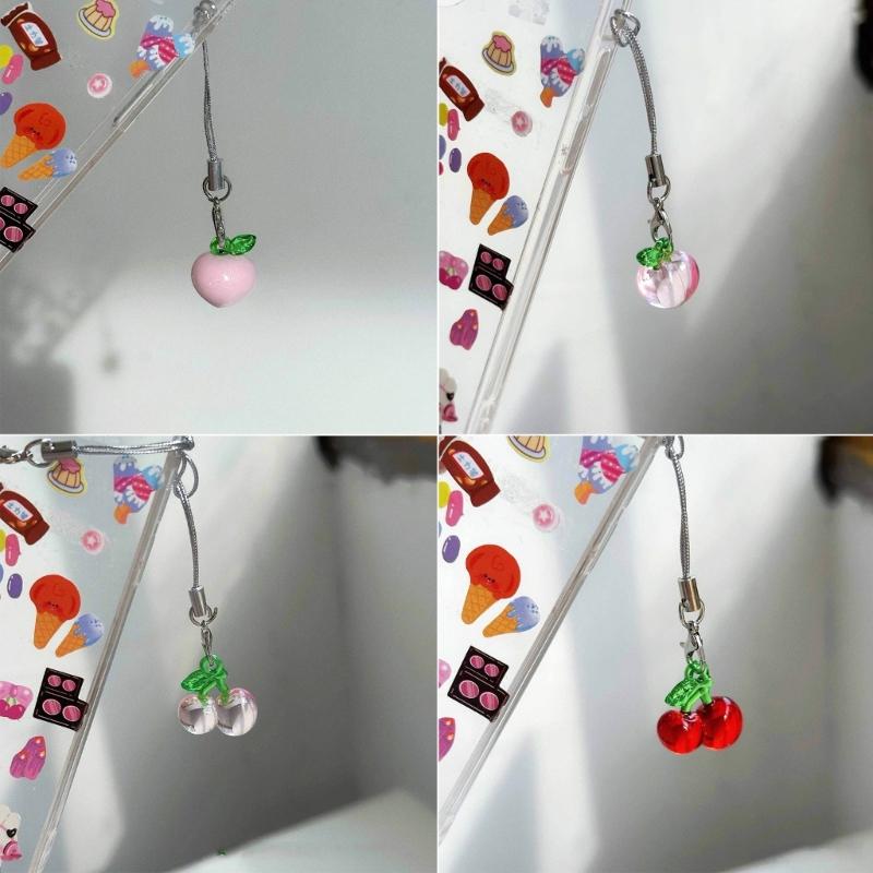 Fruit themed Mobile Attachment Beautiful Peach/Cherries Charm Lovely Fruit Cellphone Cord for Fruit Enthusiasts