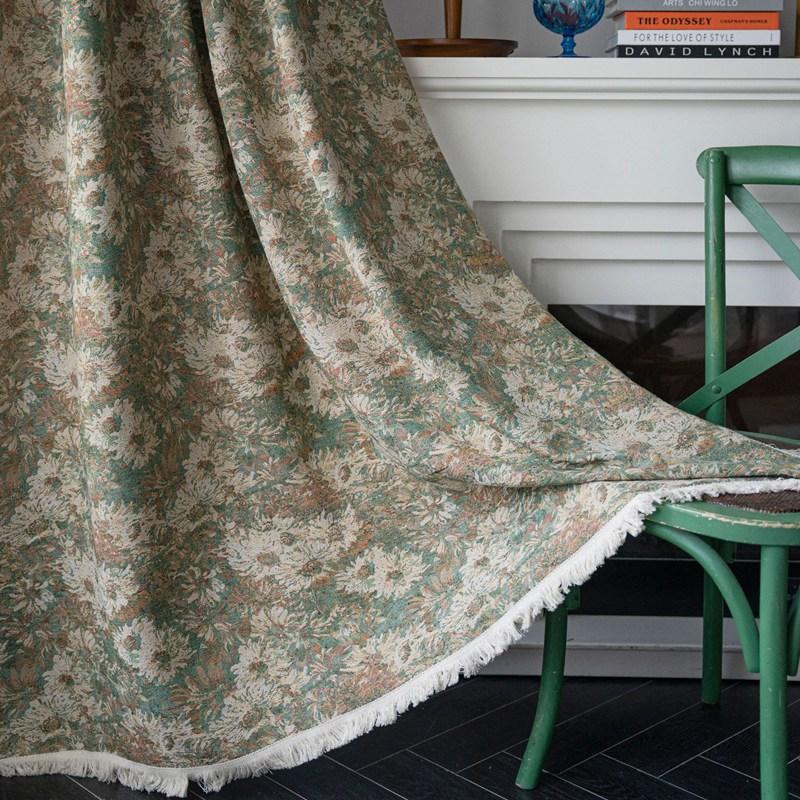 Cotton Linen Green Oil Painting Flower Kitchen Drape American Style Country Window Curtain semi-shading Bedroom Living Room
