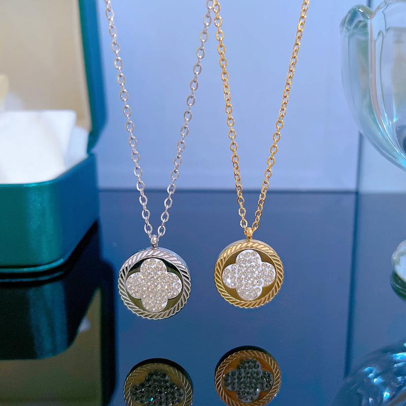 Leichter Luxus Vierblattblume Minimalistischer Windofen Echte Goldkette Damen Schlüsselbeinkette Accessoires