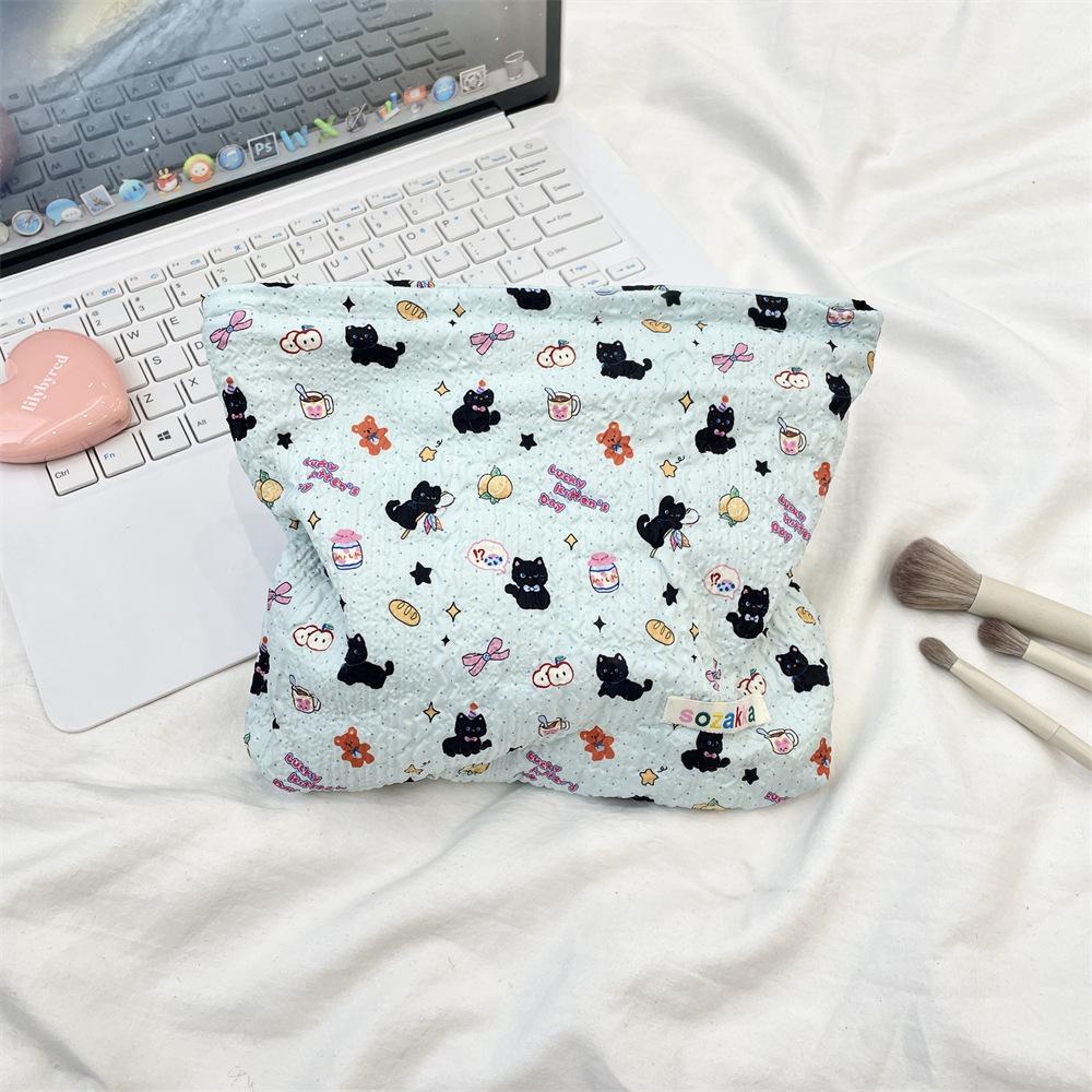 1pc Double-Sided Cartoon Pattern Cosmetic Bag Large Capacity Multifunctional Canvas Zipper Travel Storage Bag