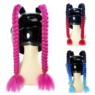 2pcs Motorcycle Helmet Dual Pigtail Braids Decoration Twist Ponytail