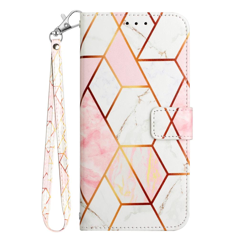 For Motorola Moto E14 4G/G04 4G/G04s 4G/G24 4G Case with Strap Marble Pattern Leather Phone Cover Card Holder