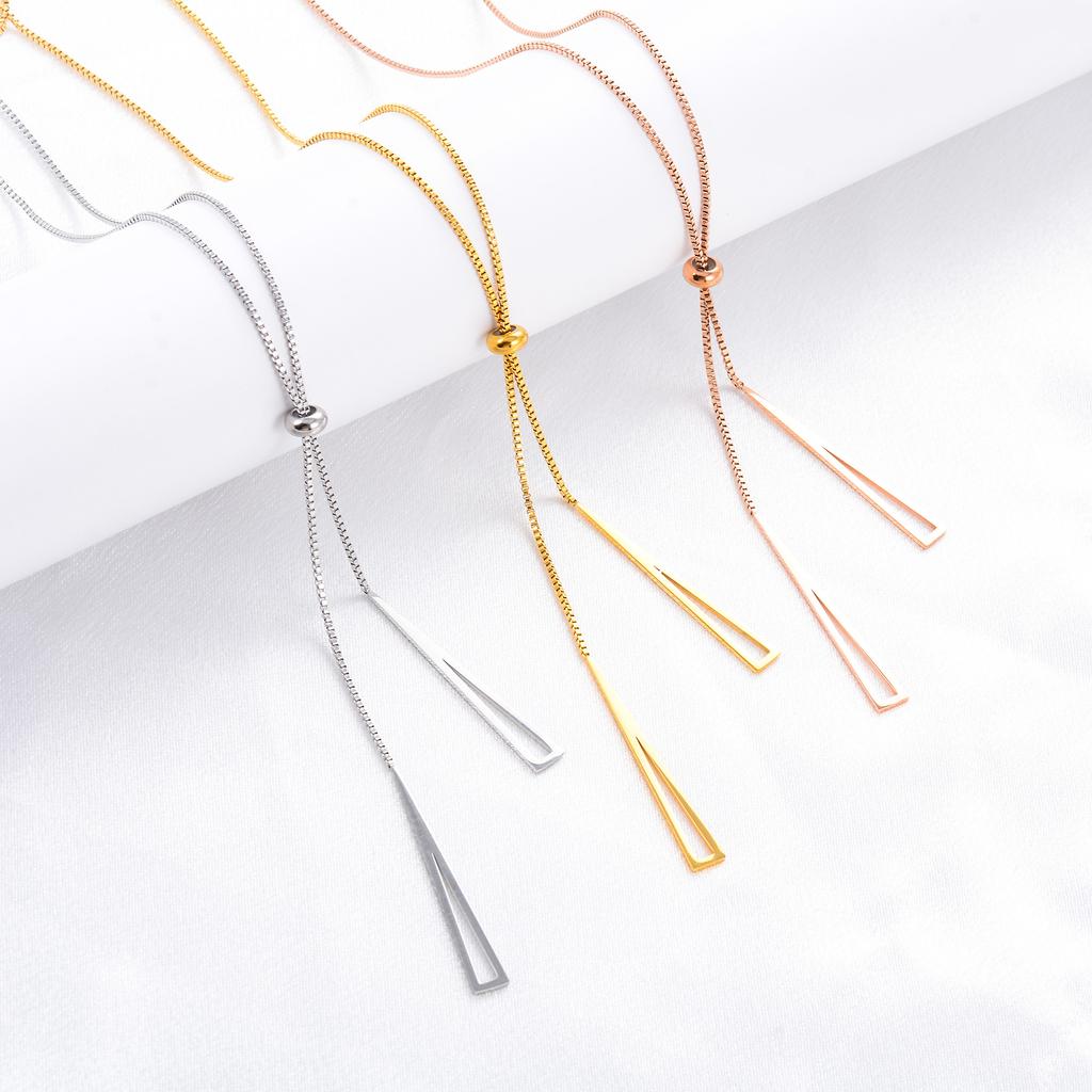Adjustable Pull Stainless Steel Sweater Box Chain Y Lariat Necklace for Women Girl Geometric Triangle Pendant Clavicle Choker