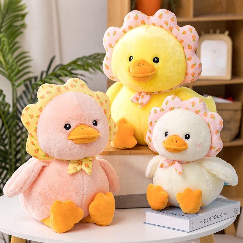 Lovely Fuzzy Duck Plush Toys Cartoon Stuffed Soft Duck with Flowers Plush Pillow Kawaii Room Decor Appease Dolls