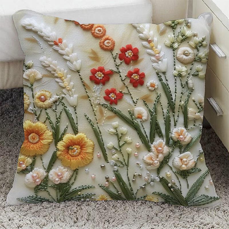 Funda de almohada de floración rica con adorno de flor tridimensional Funda de almohada Decoración de sofá para el hogar Funda de cojín Almohada de mesita de noche