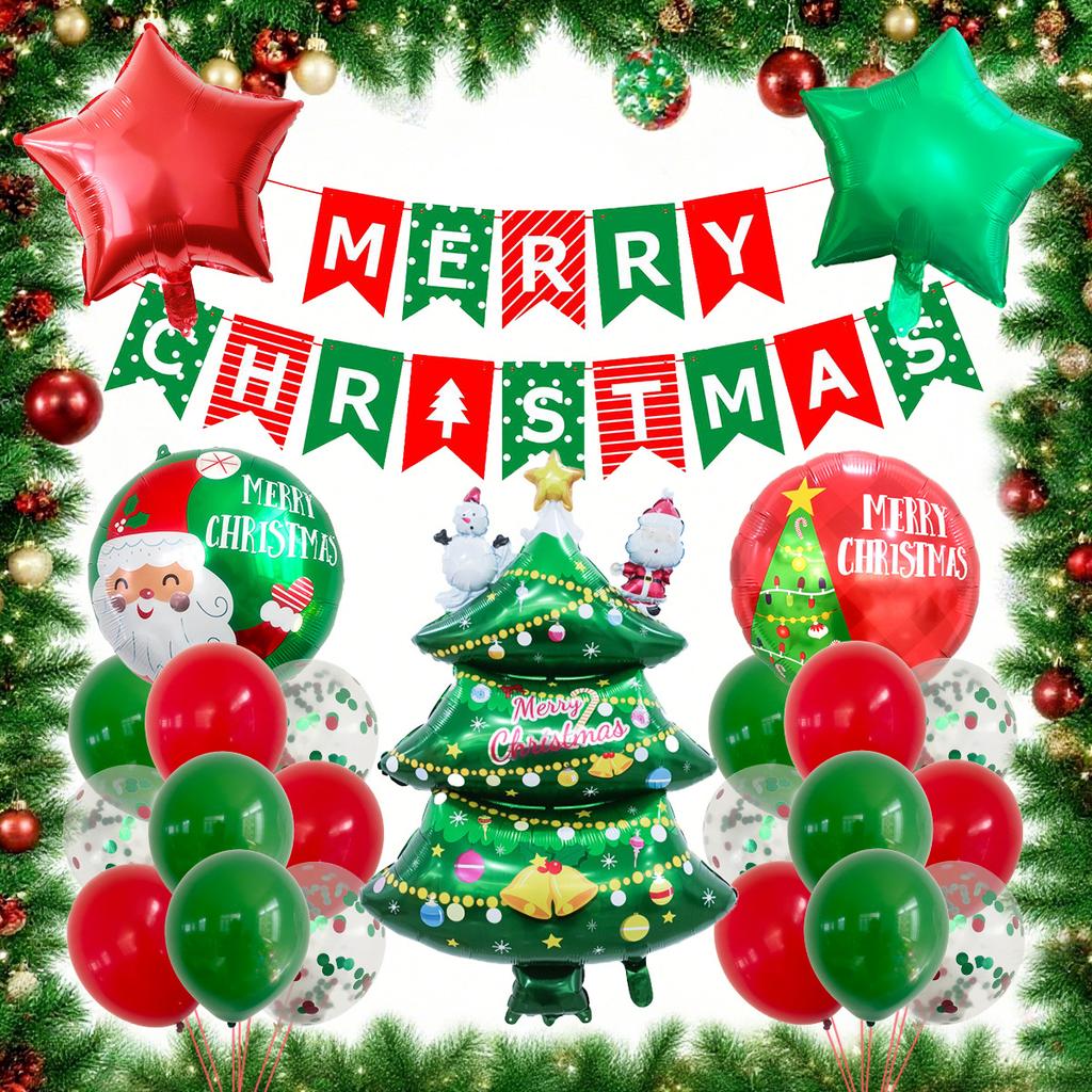Christmas Theme Party Decoration Balloon The Grinch Santa Gingerbread Man Aluminum Balloon Flag Set