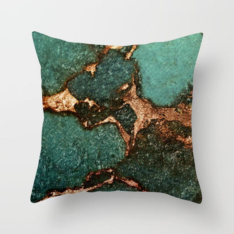 Green Plant Geometric Cushion Cover Peach Leather Fleece Home Pillow Case Sofa Office Cushion Head Back Cover
