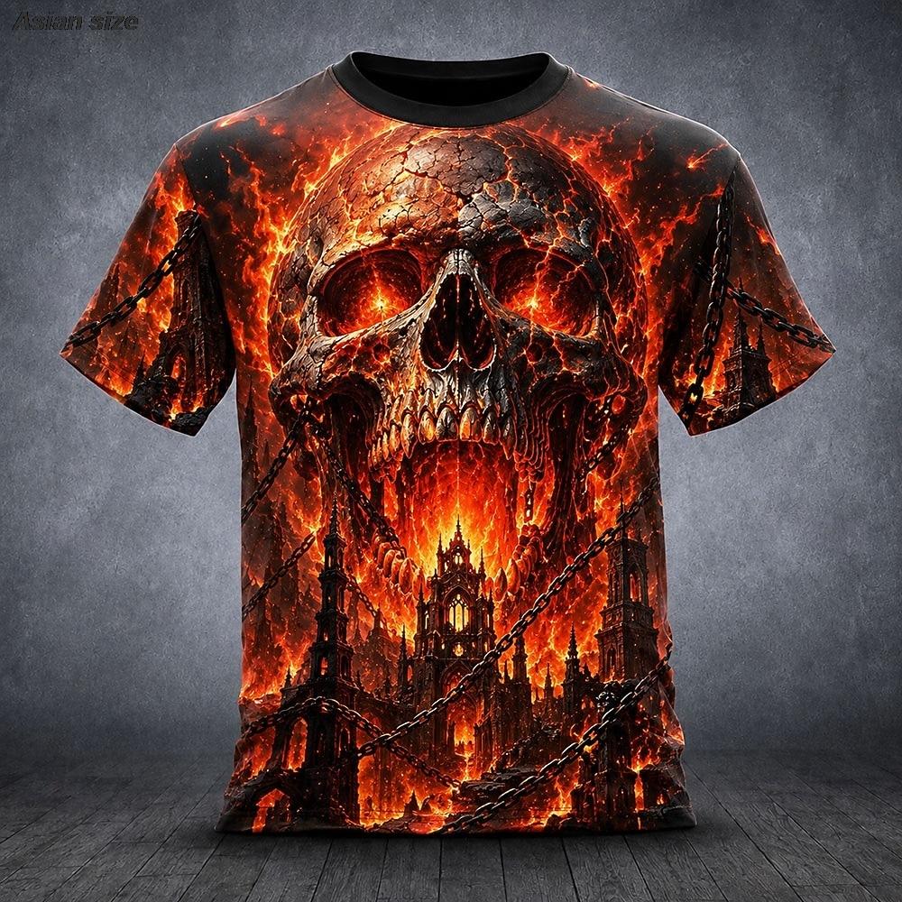 Skeleton 3D Printed Men's T-shirt Fashionable Street Gothic Style Short Sleeved Top Casual Personalized Round Neck Clothing