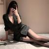 Elegant Striped Long Black OL Waist-Cinching Women's Shirt Lingerie