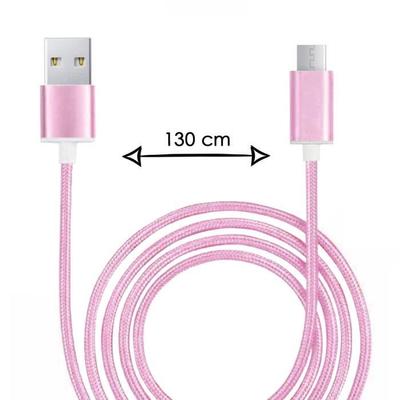 Kabel Micro USB dla Logicom le Hola Kabel USB Pleciony Nylon 1,3 Metra Kabel Szybkie Ładowanie-Synchronizacja - Transfer danych - RÓŻOWY