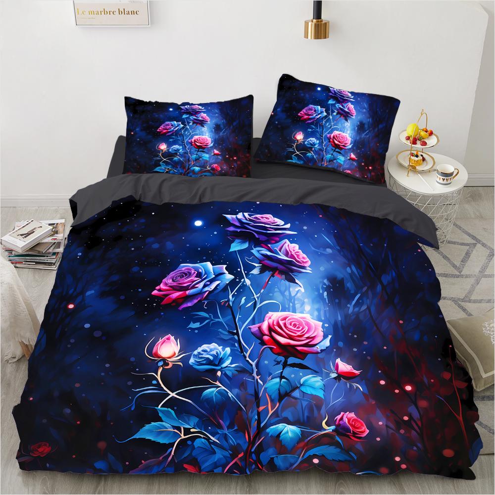 Colorful Rose 3D Printed Pattern 3pcs Single Double Queen Quilt Cover Pillowcase Bedding Set