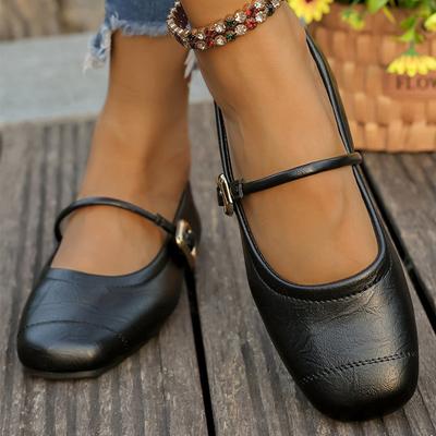 Fashion Adjustable Buckle Strap Flat Shoes for Women Spring Autumn Casual Solid Flats Shoes Woman Comfortable Square Toe Pu Flats Female