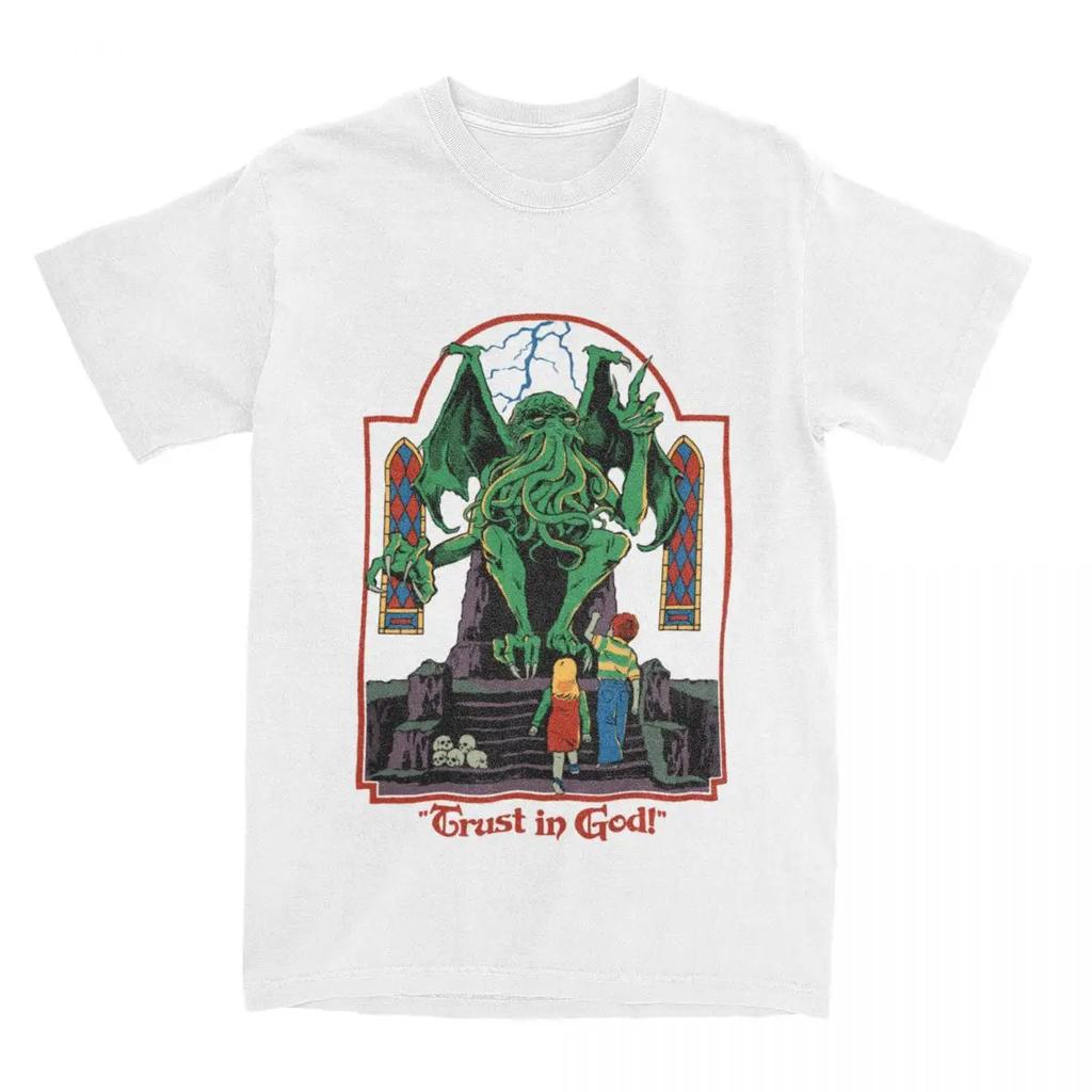Trust In God T-Shirts für Herren, originelles T-Shirt, Halloween, Retro, Cthulhu, Lovecraft, okkultes T-Shirt, kurzärmelige Kleidung