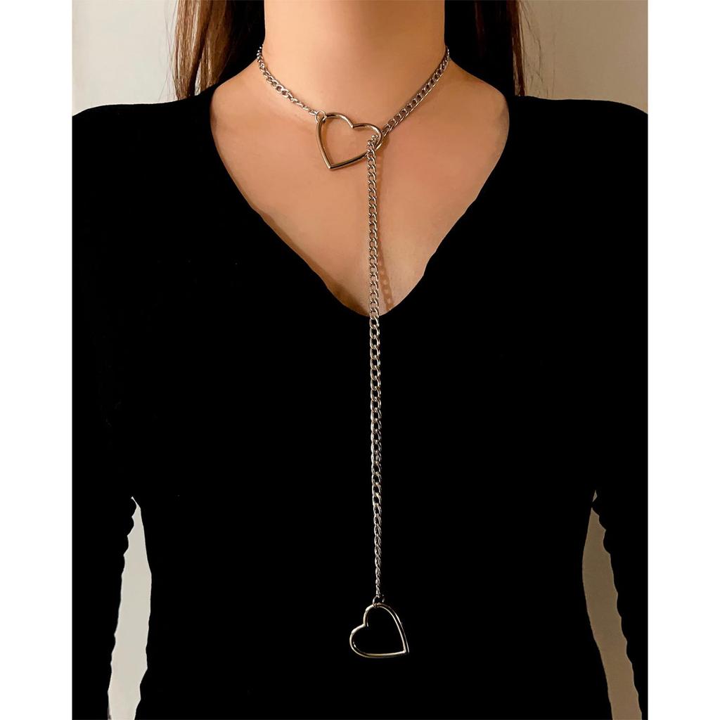 Hollow Heart Pendant Necklace for Women Slip Chain Choker Fashion Clavicle Chain Neckwear Wedding Party Jewelry Gift