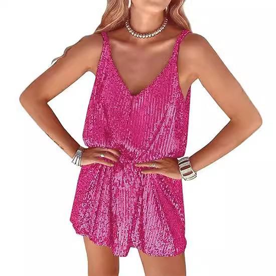 Dámská volná sexy sukně s V-výstřihem do klubu, styl čisté touhy, evropská a americká šlehačková sukně s flitry, šaty