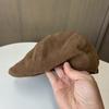 American suede reverse forward hat autumn and winter suede warm beret women's retro big head circumference cap