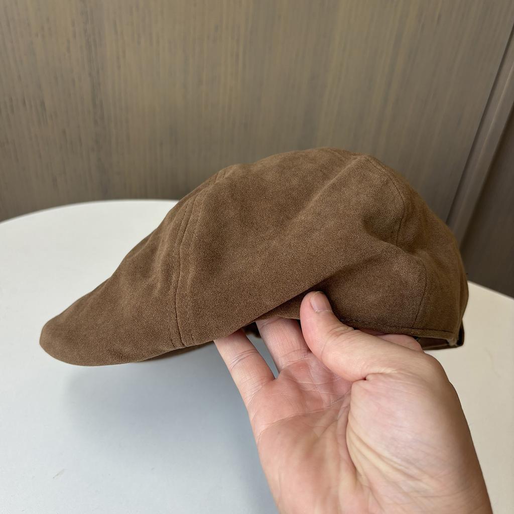 American suede reverse forward hat autumn and winter suede warm beret women's retro big head circumference cap